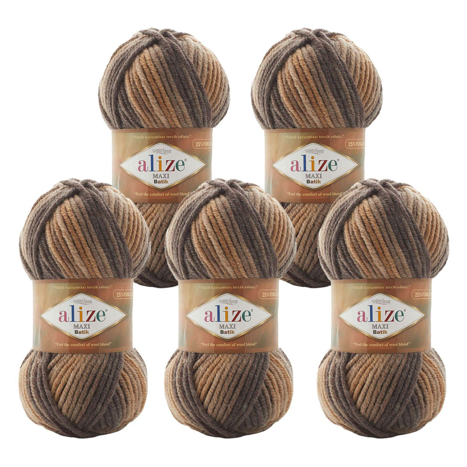 maDDma 5 x 100g Farbverlaufsgarn Alize Superlana Maxi Batik Häkelwolle ...